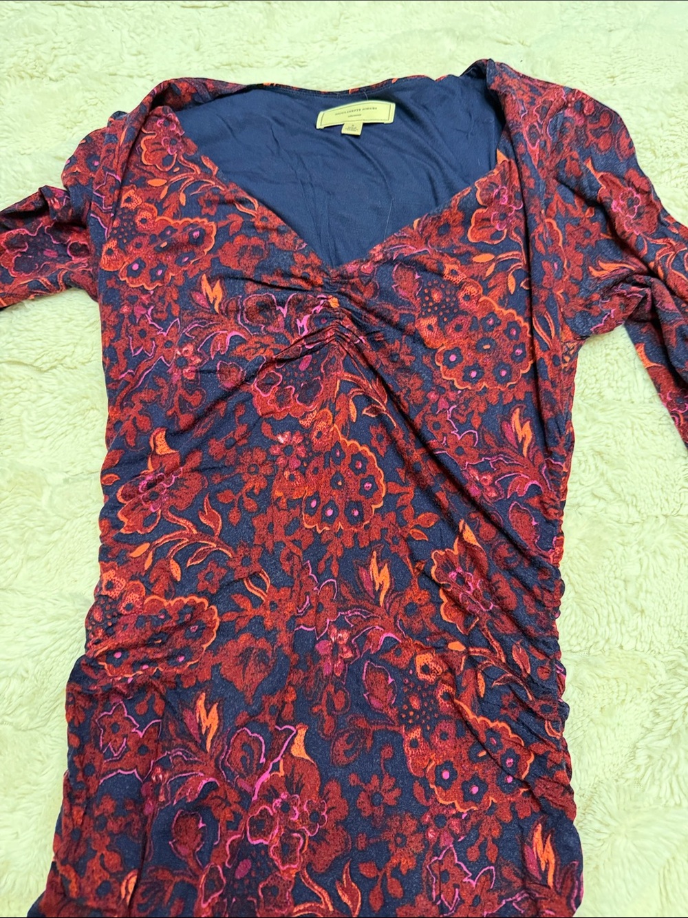 Anthropologie Moulinette Soeurs Floral Ruched maxi Dress in Navy and Red
